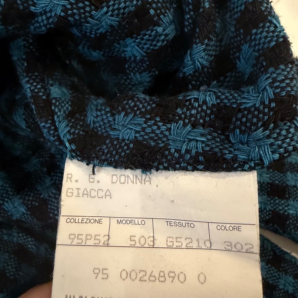 Romeo Gigli 100% Silk Gingham Blazer Blue Black Italian Designer Jacket 42 Small - Picture 11 of 15